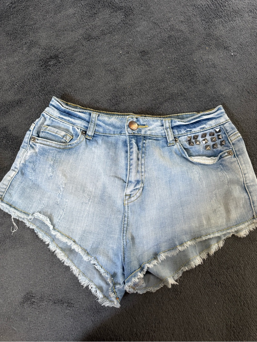 Mono B Light Blue Distressed Denim Shorts with Stud Accent